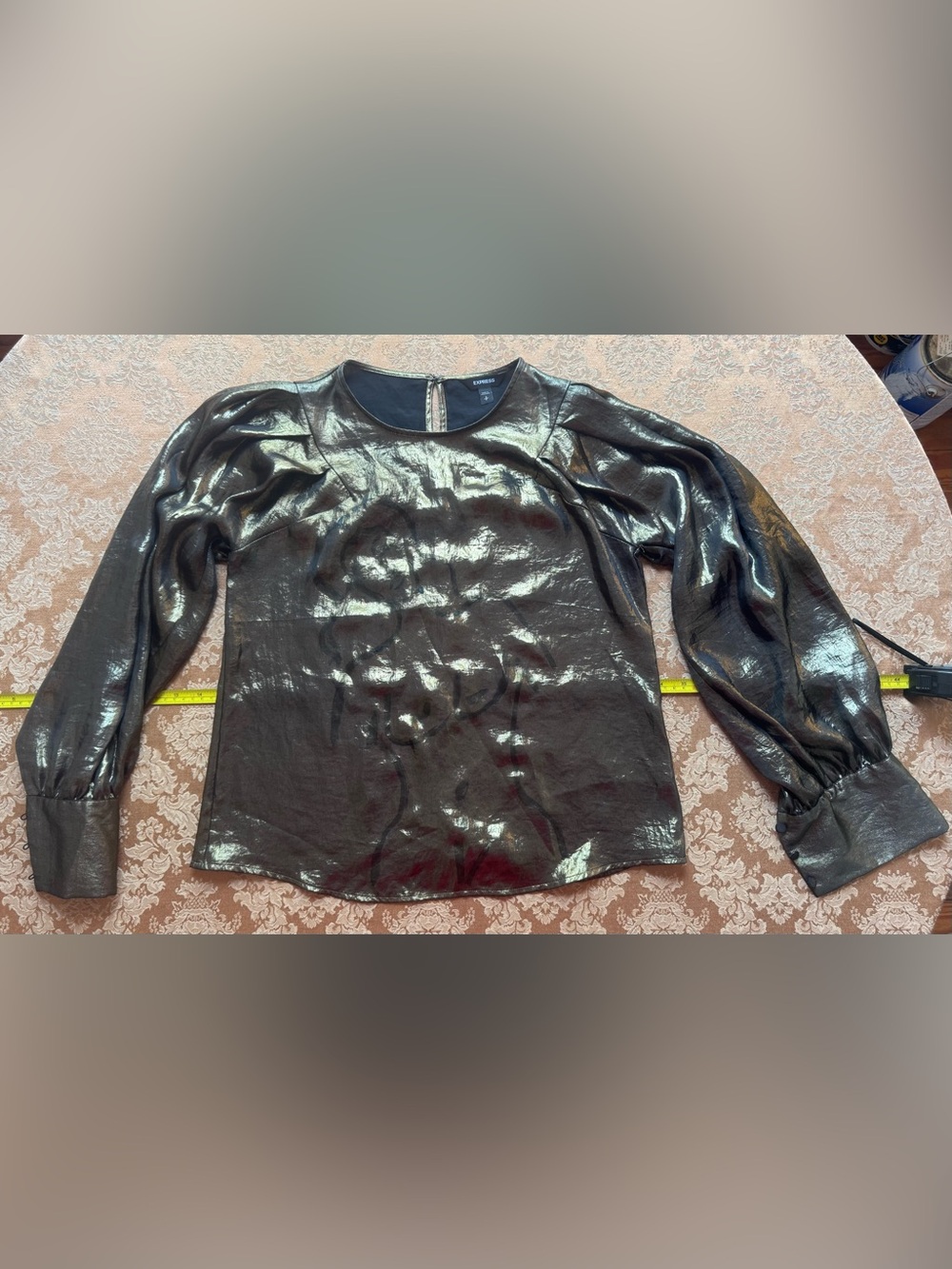 Hand-Painted Express Metallic Long Sleeve Top